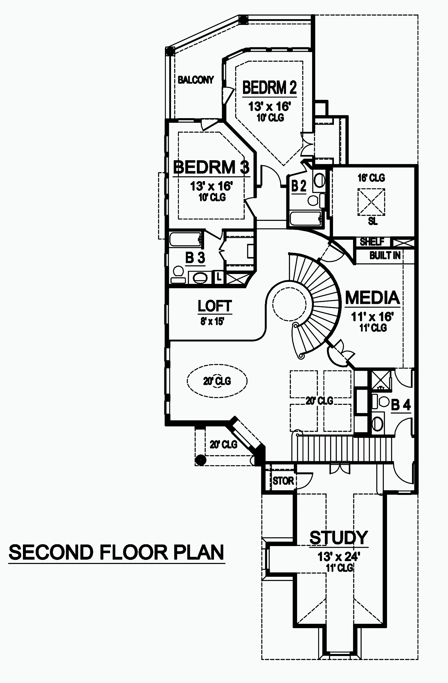 Floor Plan Second Story of Mediterranean Plan #195-1187