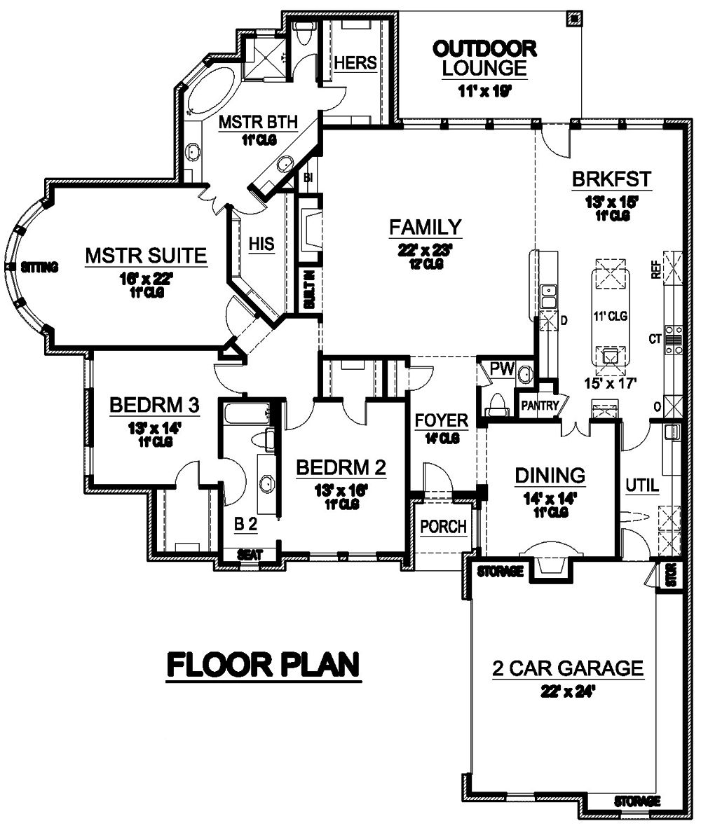 Floor Plan First Story of French Plan #195-1188