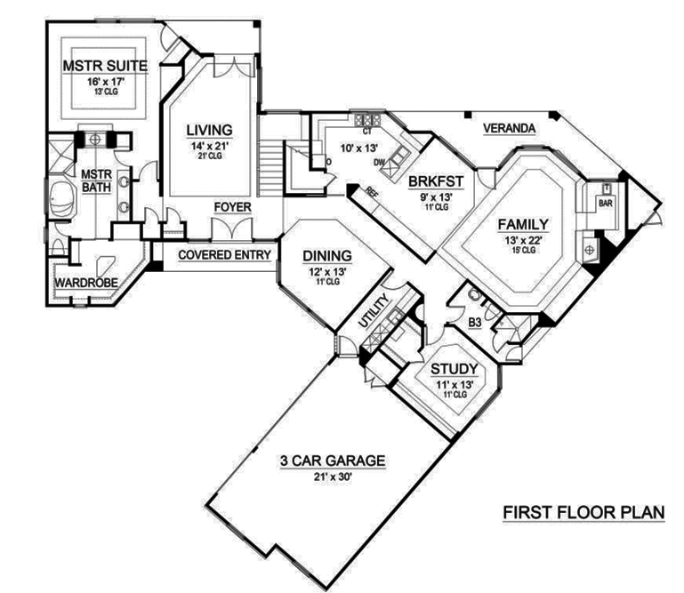 Floor Plan First Story of Mediterranean Plan #195-1189