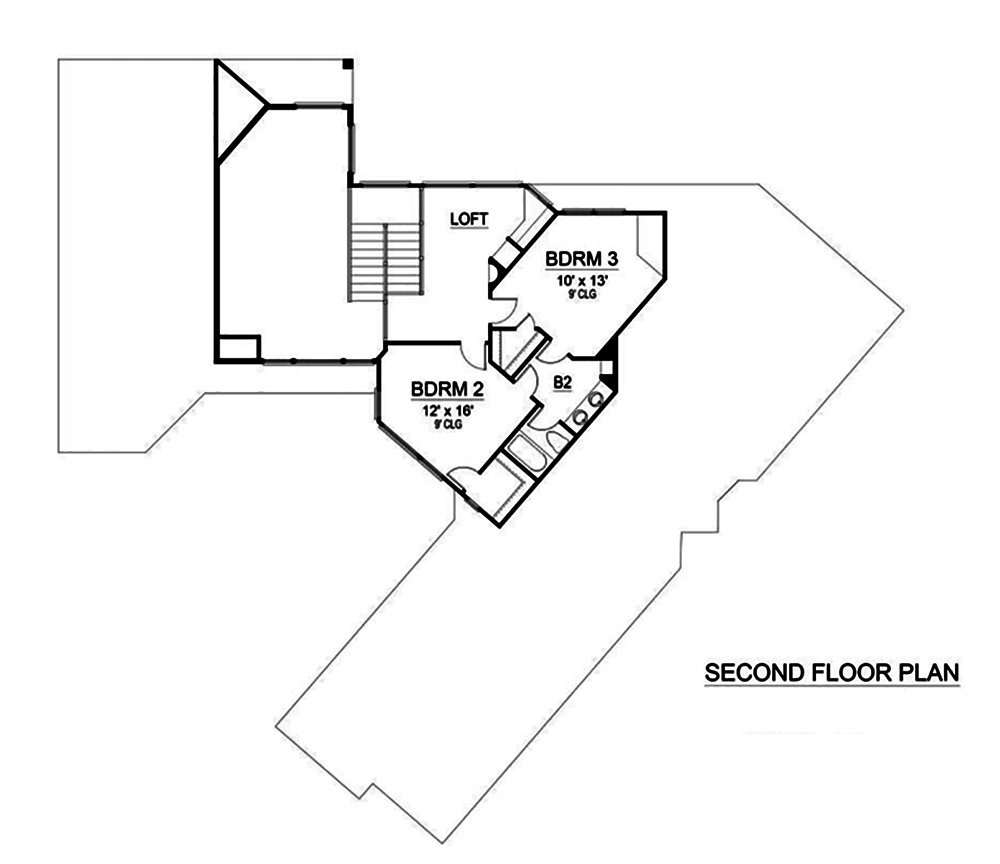 Floor Plan Second Story of Mediterranean Plan #195-1189