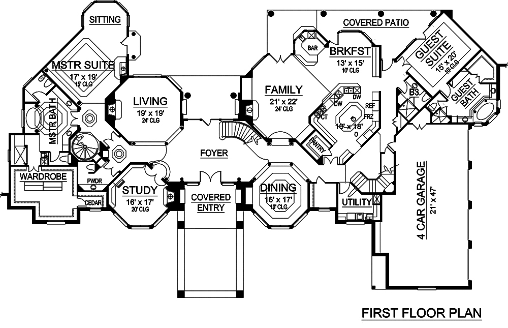 Floor Plan First Story of European Plan #195-1190