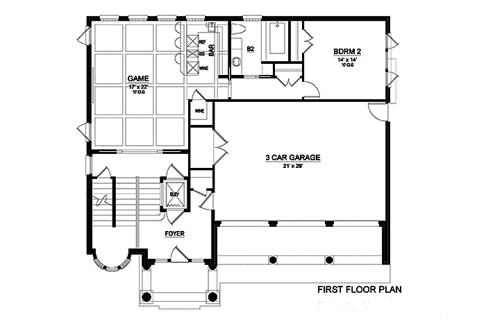 Floor Plan First Story of Tuscan Plan #195-1192