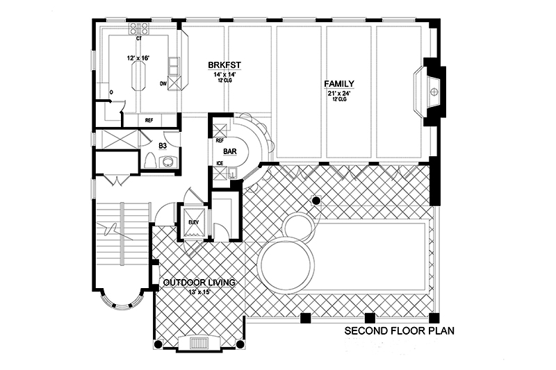 Floor Plan Second Story of Tuscan Plan #195-1192