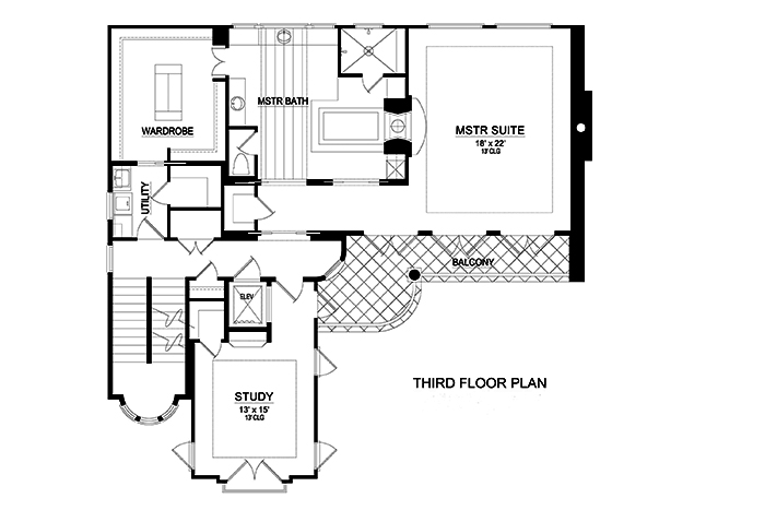 Floor Plan Third Story of Tuscan Plan #195-1192