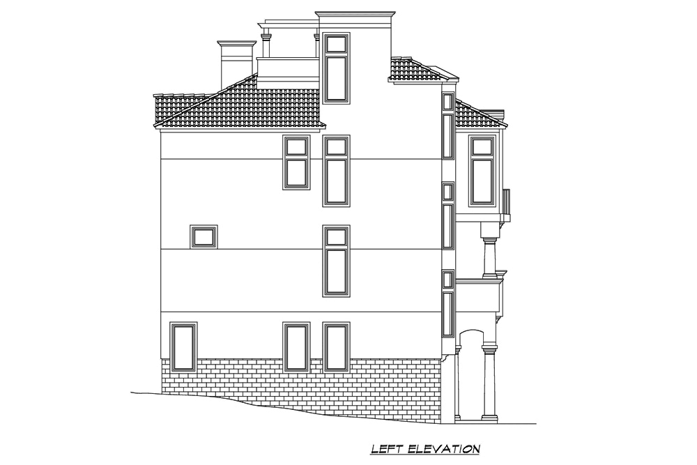 Home Plan Left Elevation of this 4-Bedroom,4225 Sq Ft Plan -195-1192