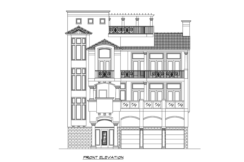 Home Plan Front Elevation of this 4-Bedroom,4225 Sq Ft Plan -195-1192