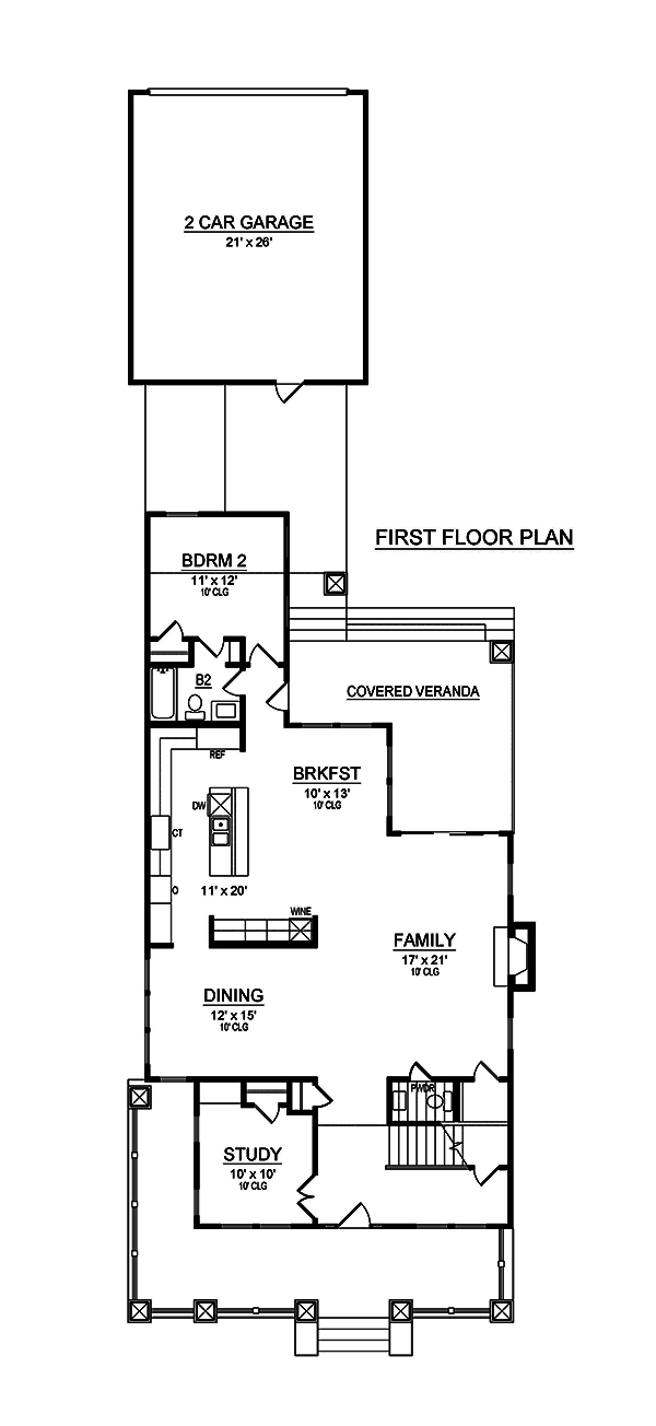 Floor Plan First Story of Craftsman Plan #195-1195