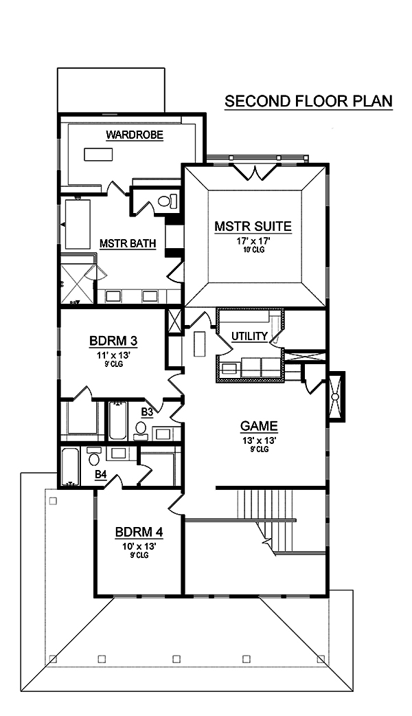 Floor Plan Second Story of Craftsman Plan #195-1195