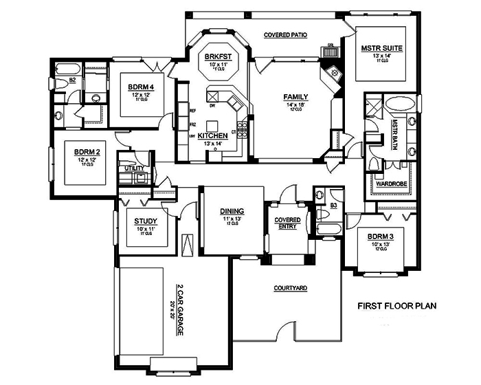Floor Plan First Story of Tudor Plan #195-1197