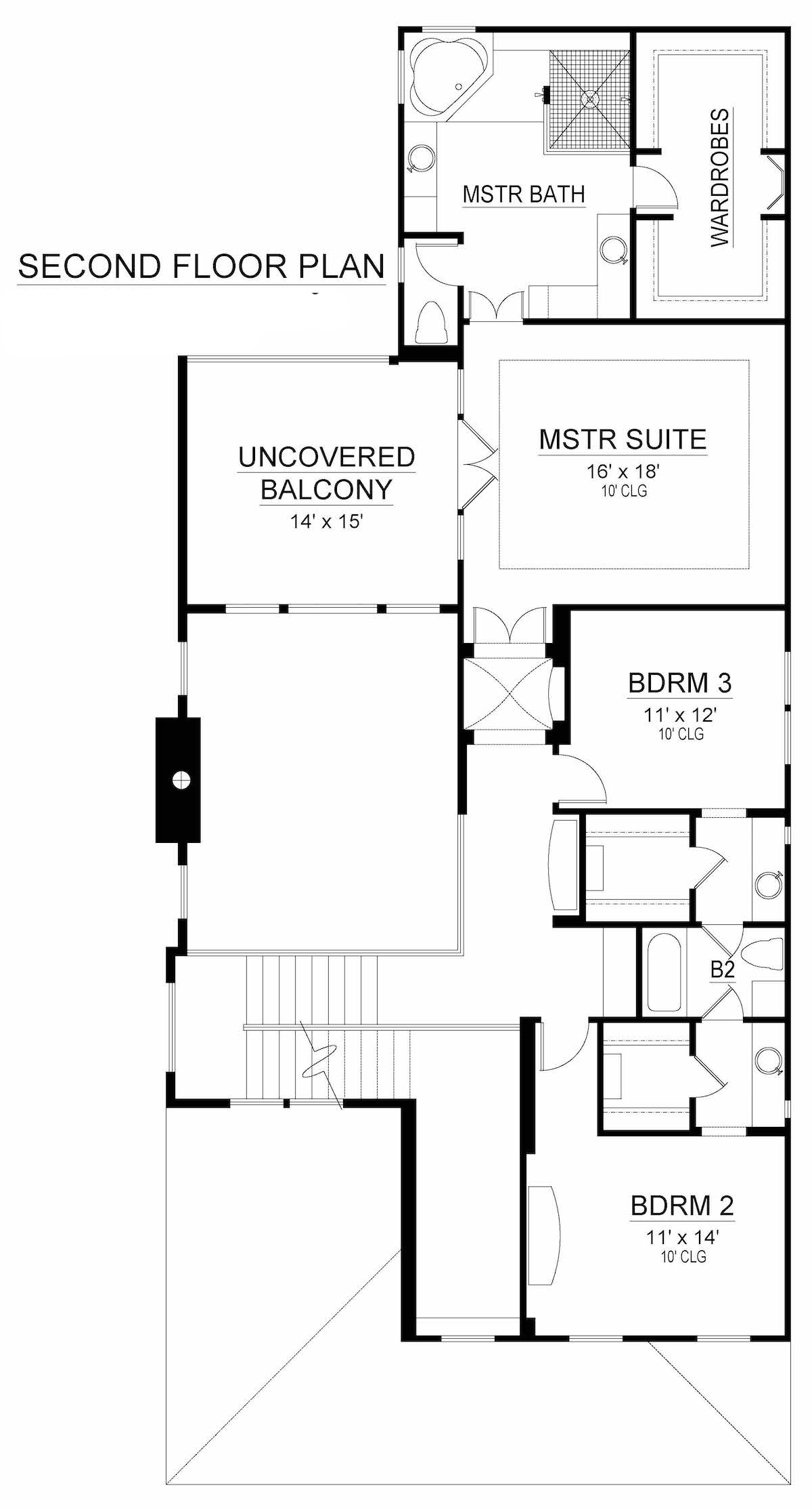 Floor Plan Upper Level of Craftsman Plan #195-1198