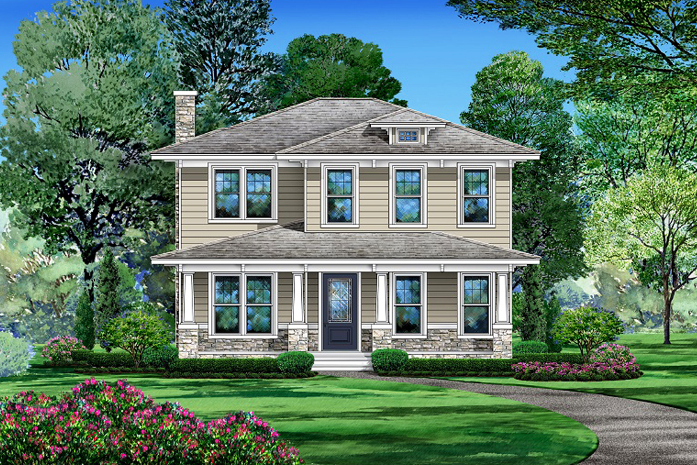 Front elevation of Craftsman home (ThePlanCollection: House Plan #195-1198)