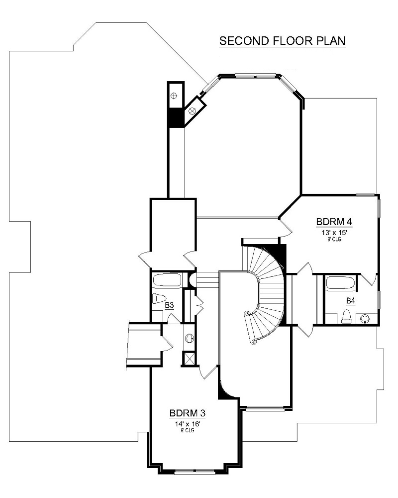 Floor Plan Upper Level of Tudor Plan #195-1199