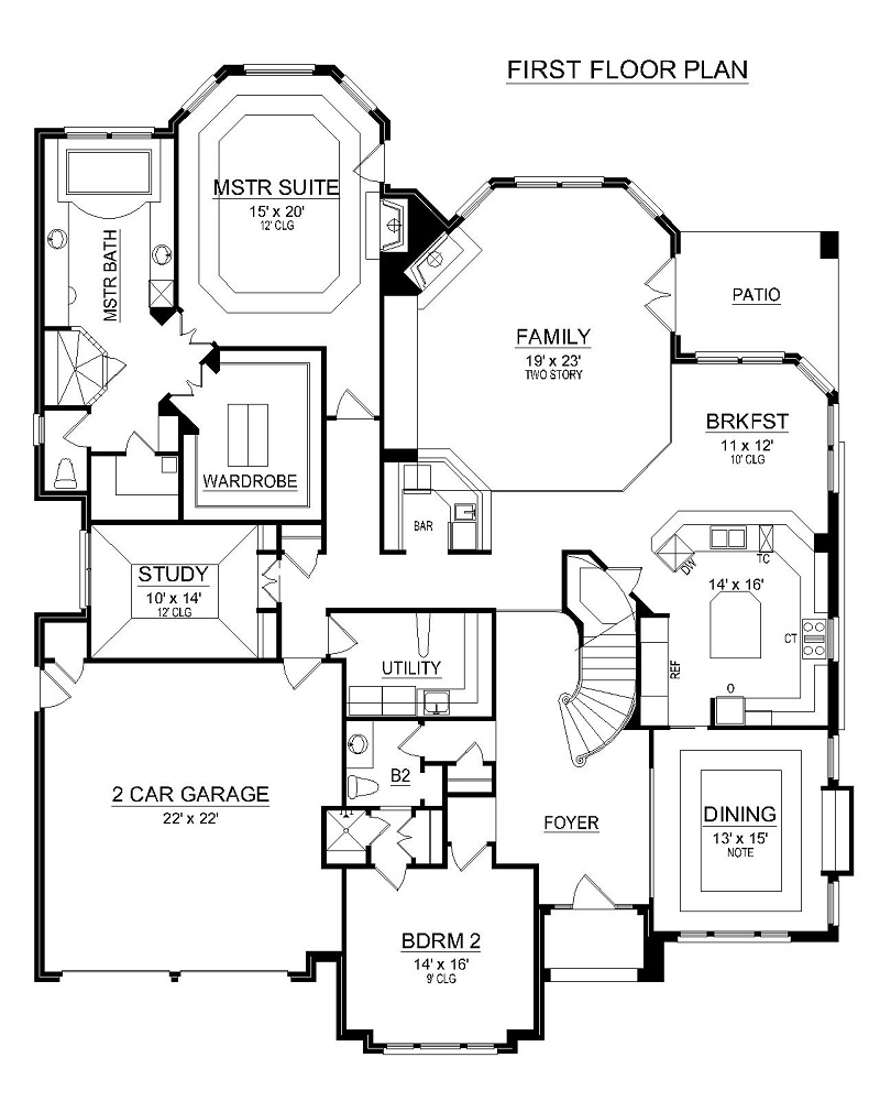 Floor Plan Main Level of Tudor Plan #195-1199