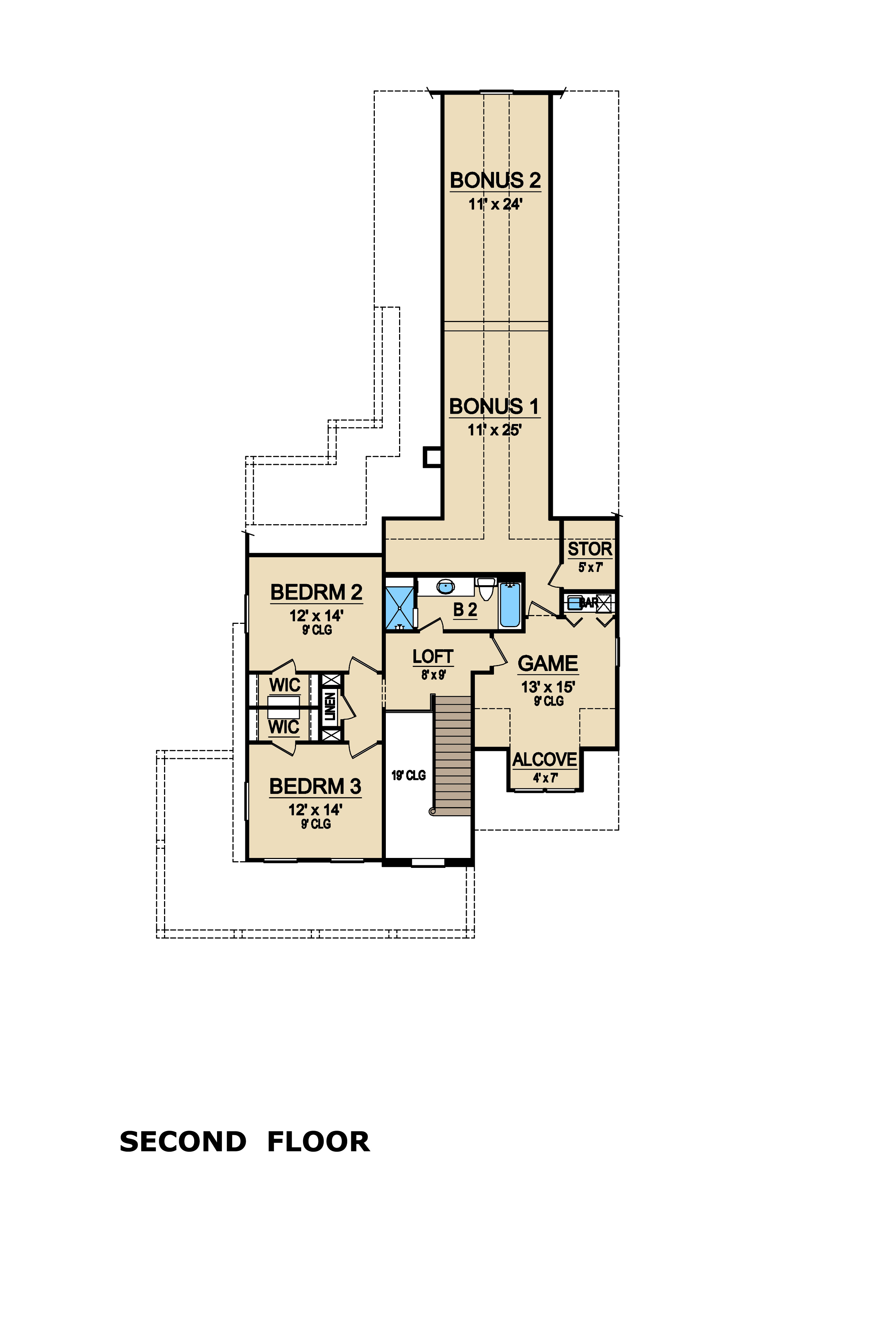 Floor Plan Upper Level of Traditional Plan #195-1200