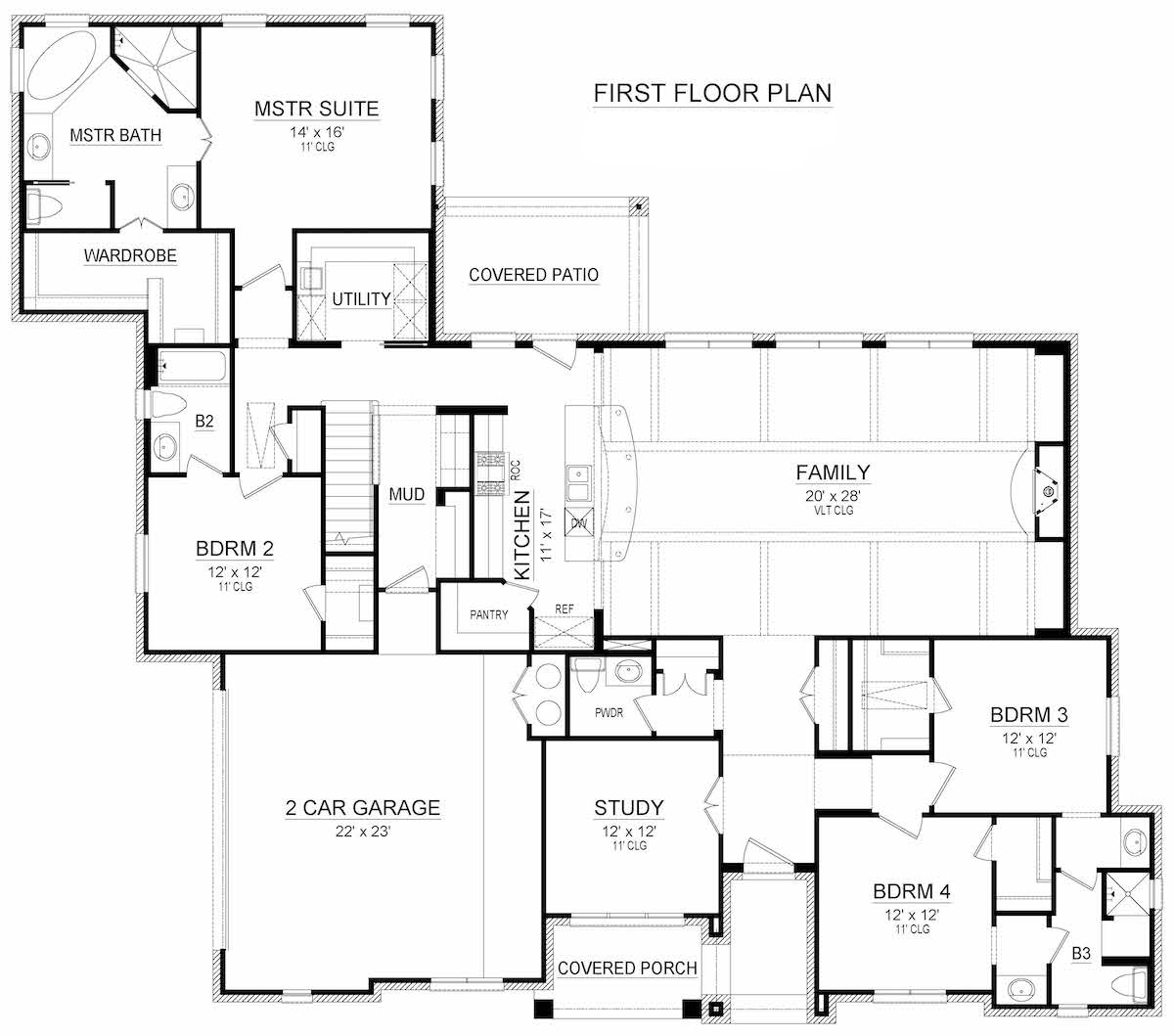 Floor Plan Main Level of Tudor Plan #195-1201