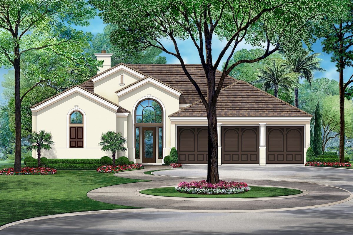 Front elevation of Tudor home (ThePlanCollection: House Plan #195-1202)
