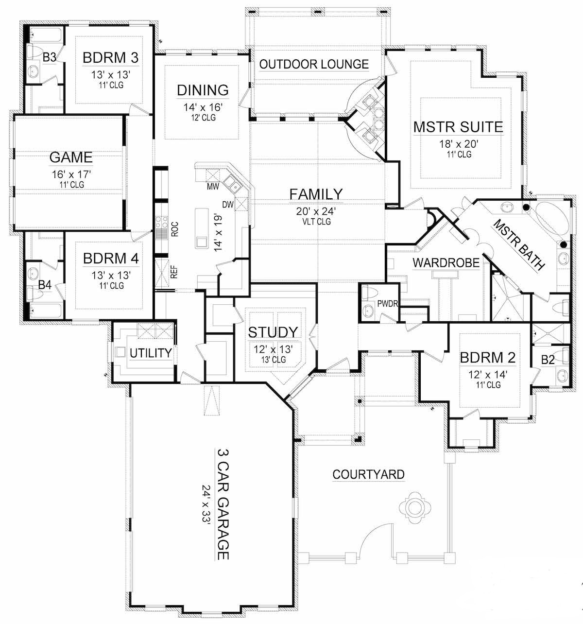 Floor Plan Main Level of Tudor Plan #195-1203