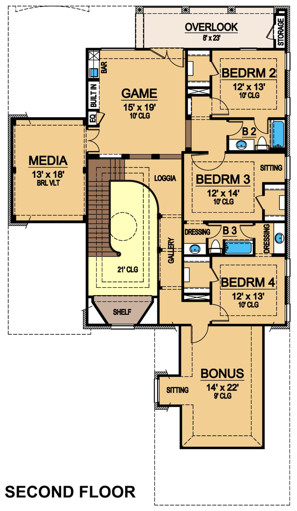 Floor Plan Upper Level of Tudor Plan #195-1204
