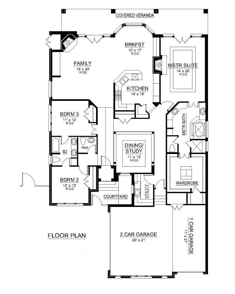 Floor Plan Main Level of Tudor Plan #195-1205