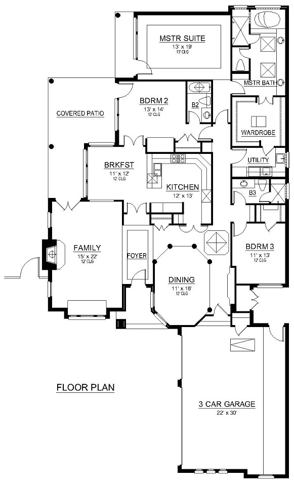 Floor Plan Main Level of Tudor Plan #195-1206