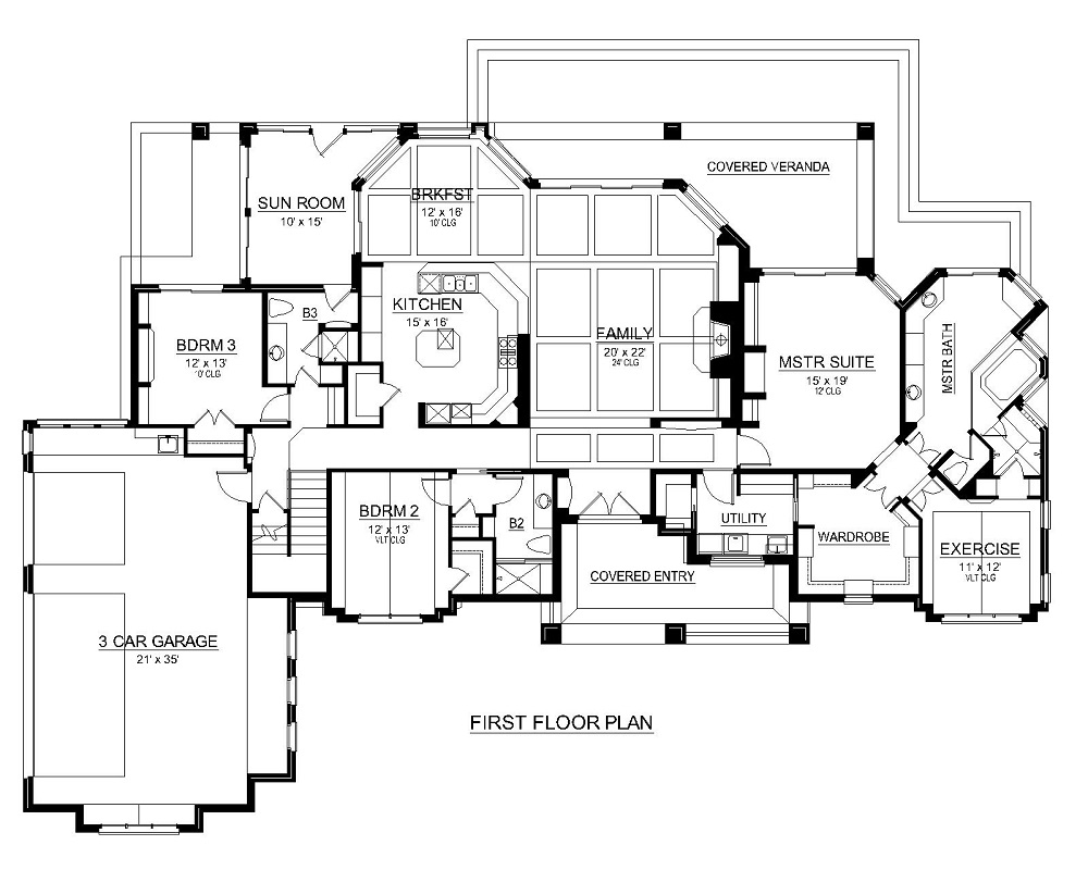 Floor Plan Main Level of Craftsman Plan #195-1207