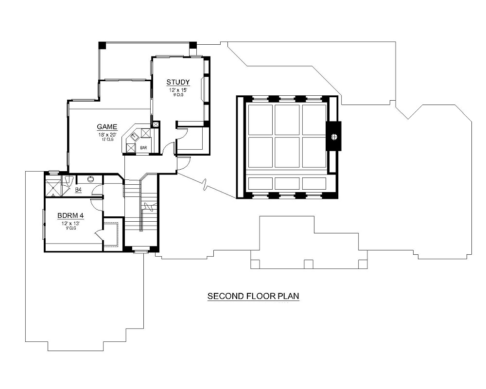 Floor Plan Upper Level of Craftsman Plan #195-1207