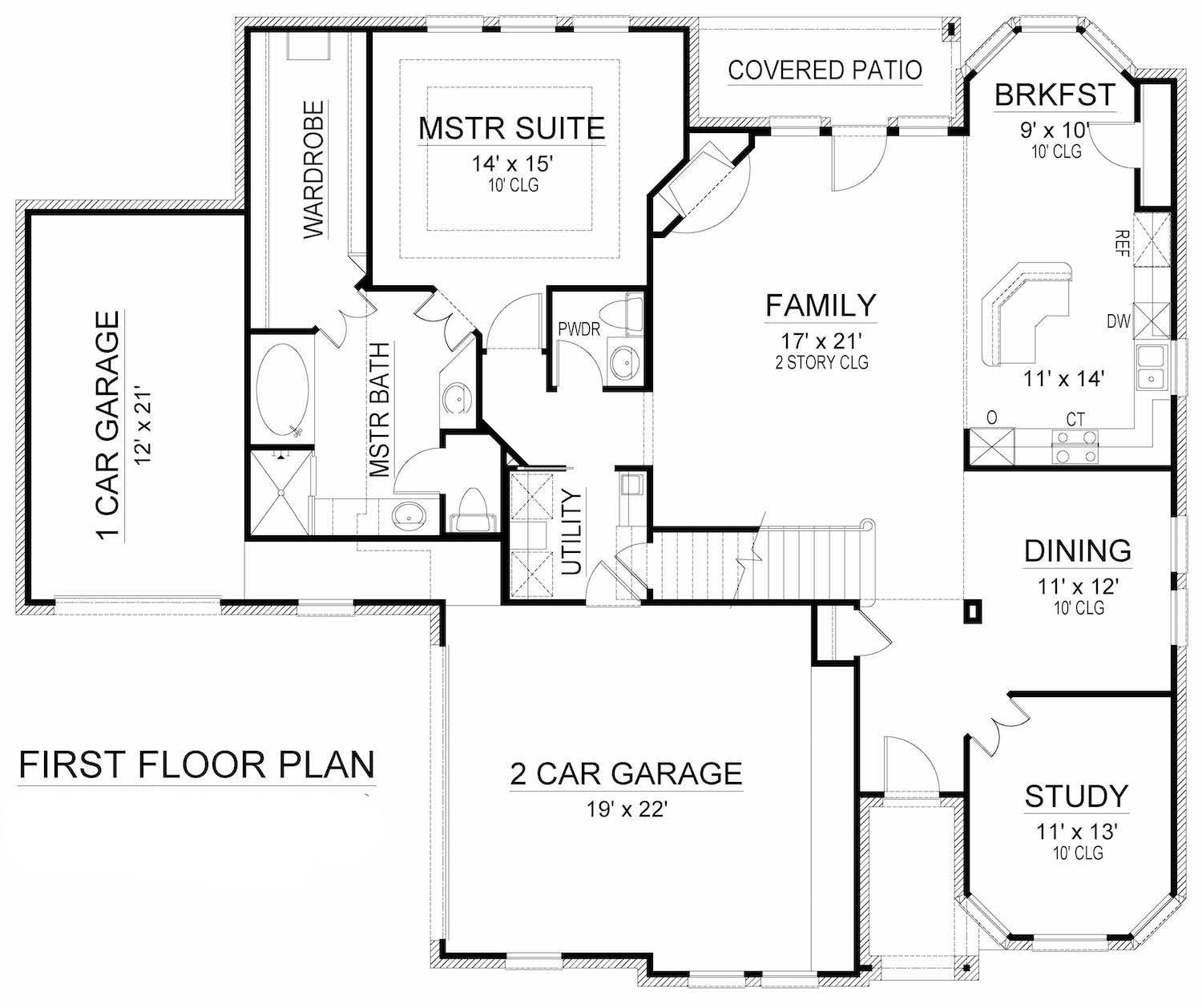 Floor Plan Main Level of Tudor Plan #195-1209