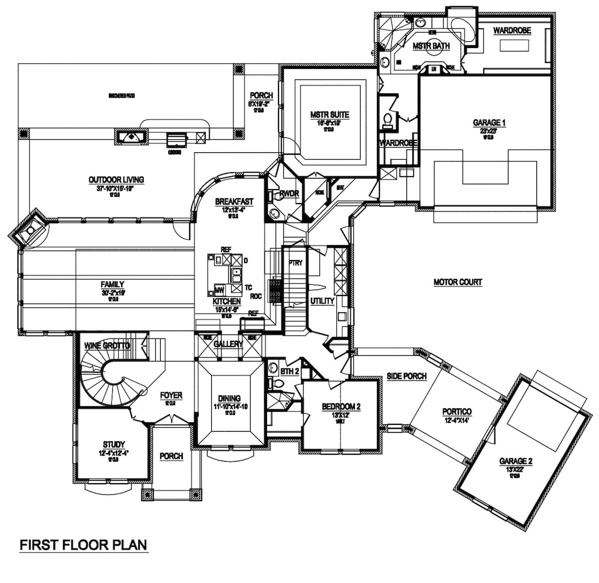 Floor Plan Main Level of Tudor Plan #195-1211