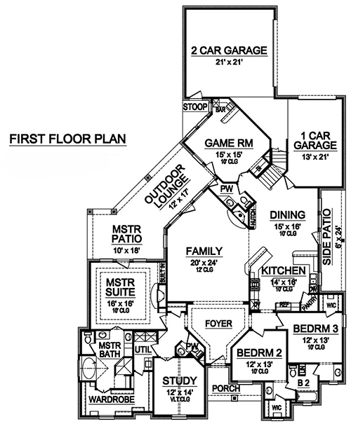 Floor Plan Main Level of Tudor Plan #195-1212