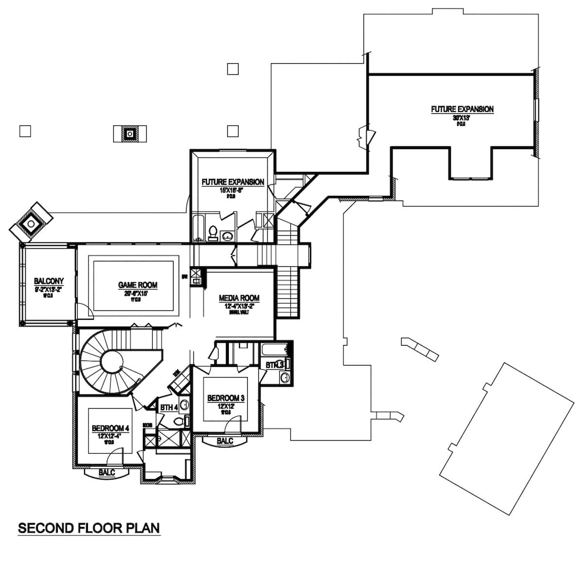 Floor Plan Upper Level of Tudor Plan #195-1212