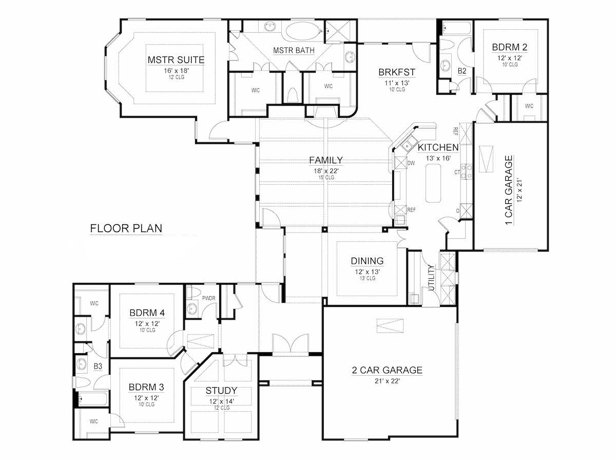 Floor Plan Main Level of Mediterranean Plan #195-1214