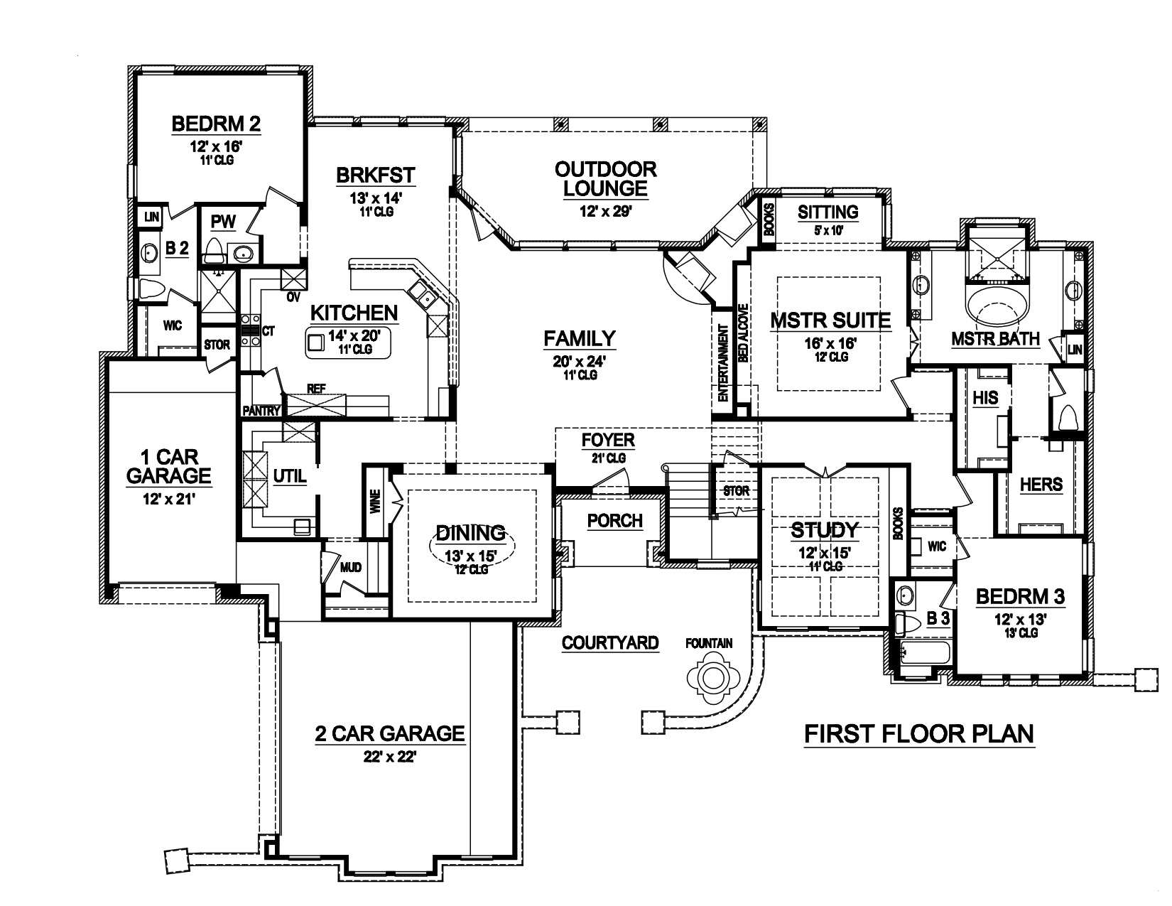 Floor Plan Main Level of Mediterranean Plan #195-1215