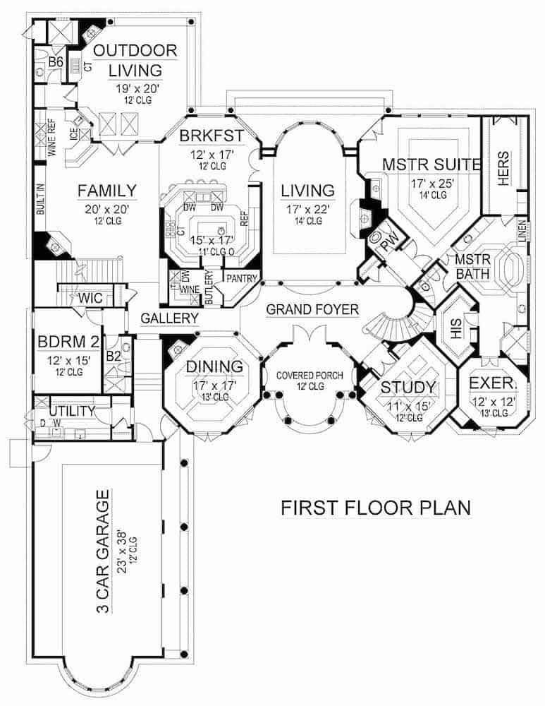 Floor Plan Main Level of Mediterranean Plan #195-1216