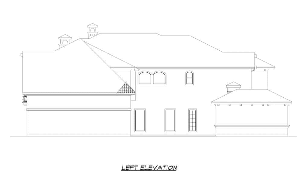 Home Plan Left Elevation of this 4-Bedroom,6093 Sq Ft Plan -195-1217