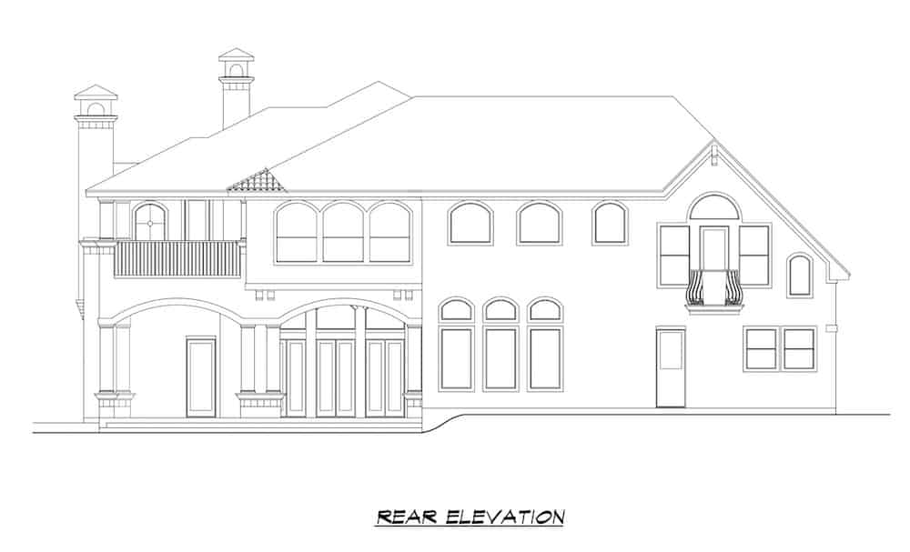 Home Plan Rear Elevation of this 4-Bedroom,6093 Sq Ft Plan -195-1217