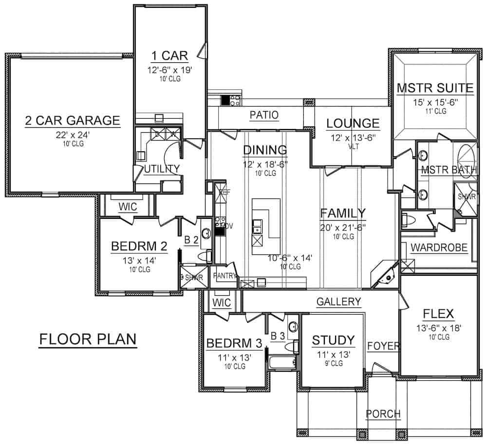 Floor Plan Main Level of Rustic Plan #195-1220