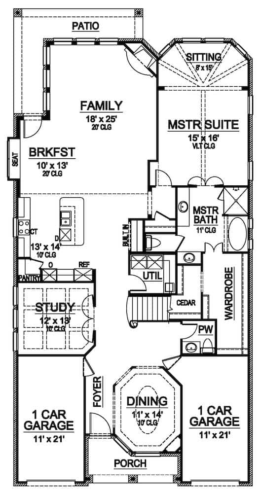 Floor Plan Main Level of Tudor Plan #195-1221