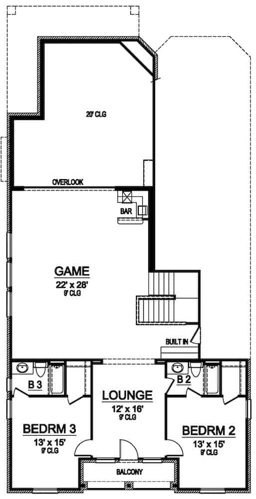 Floor Plan Upper Level of Tudor Plan #195-1221
