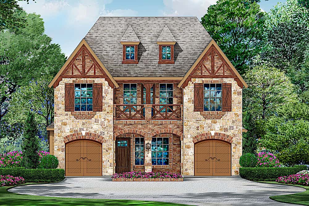 Tudor European home (ThePlanCollection: Plan #195-1221)