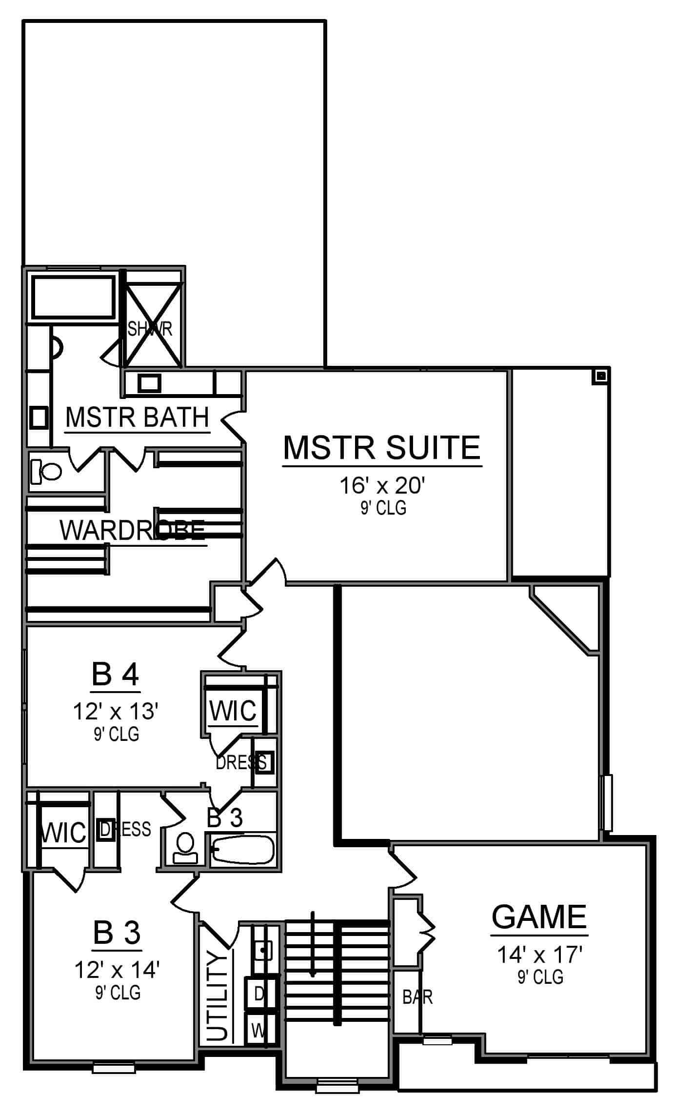 Floor Plan Upper Level of Tudor Plan #195-1222