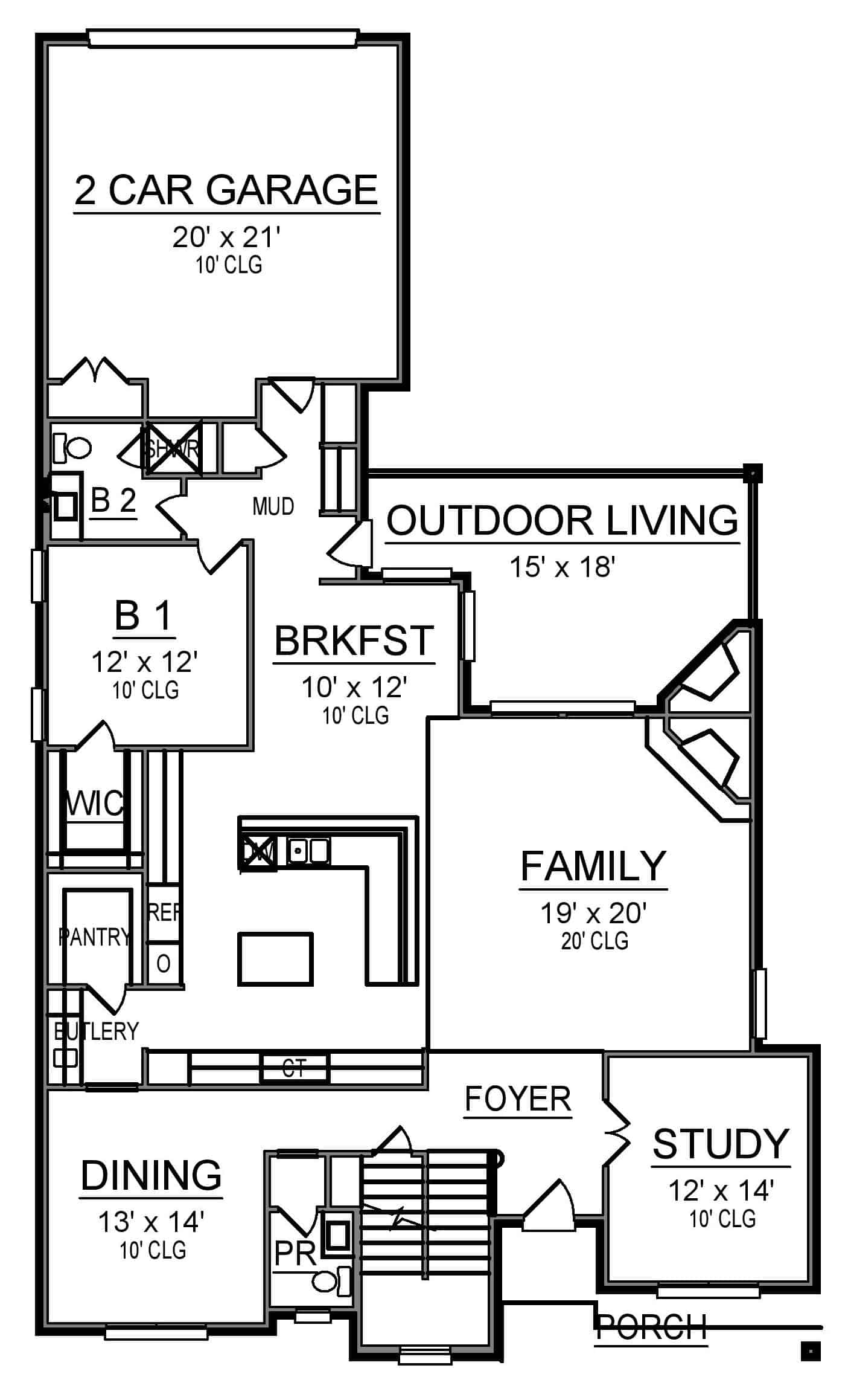 Floor Plan Main Level of Tudor Plan #195-1222