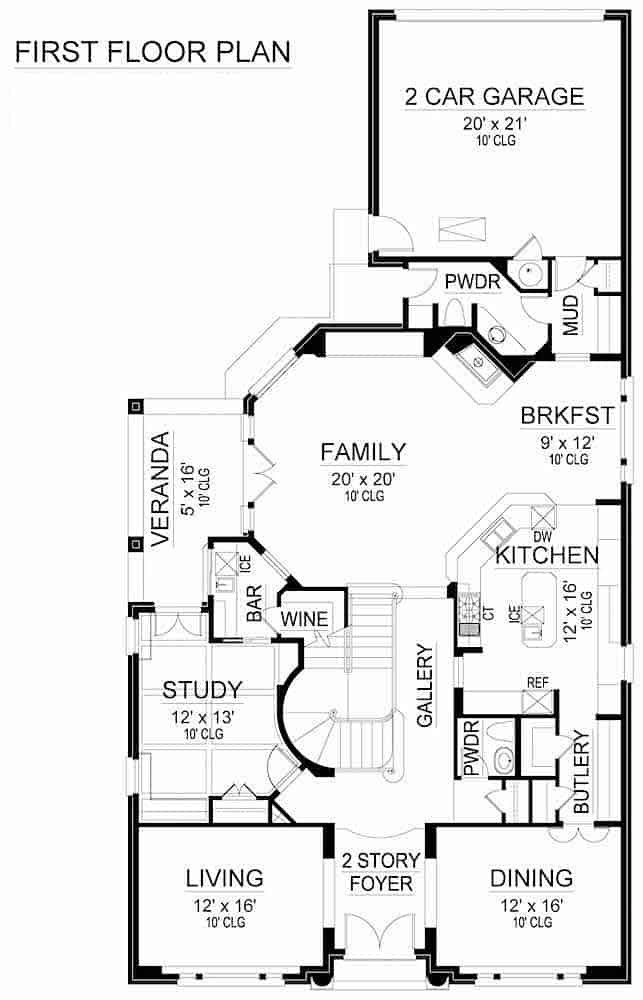 Floor Plan Main Level of European Plan #195-1223