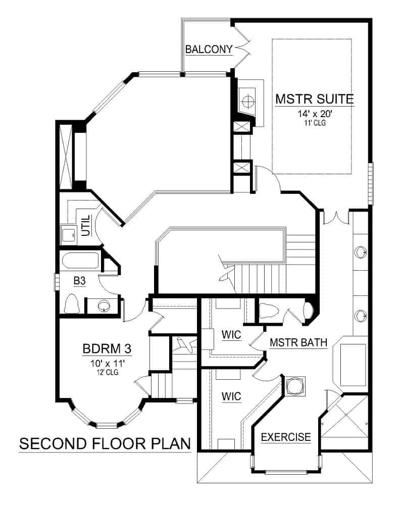 Floor Plan Upper Level of Mediterranean Plan #195-1225