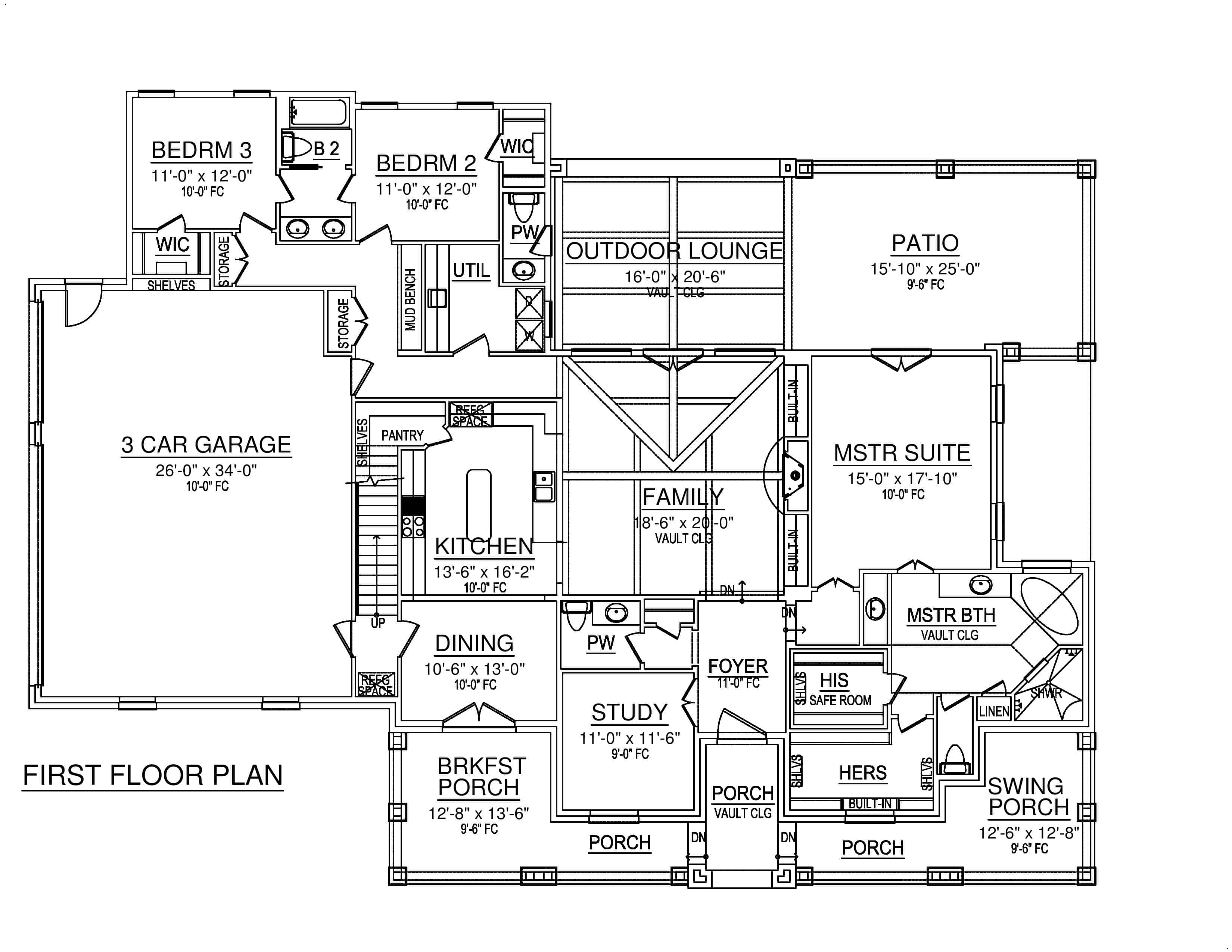 Floor Plan Main Level of Southern Plan #195-1227