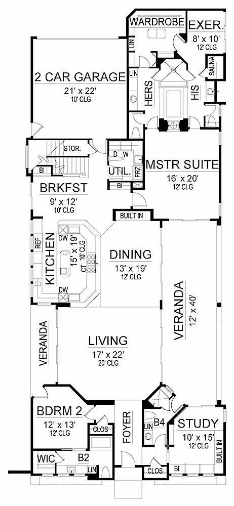 Floor Plan Main Level of Modern Plan #195-1228
