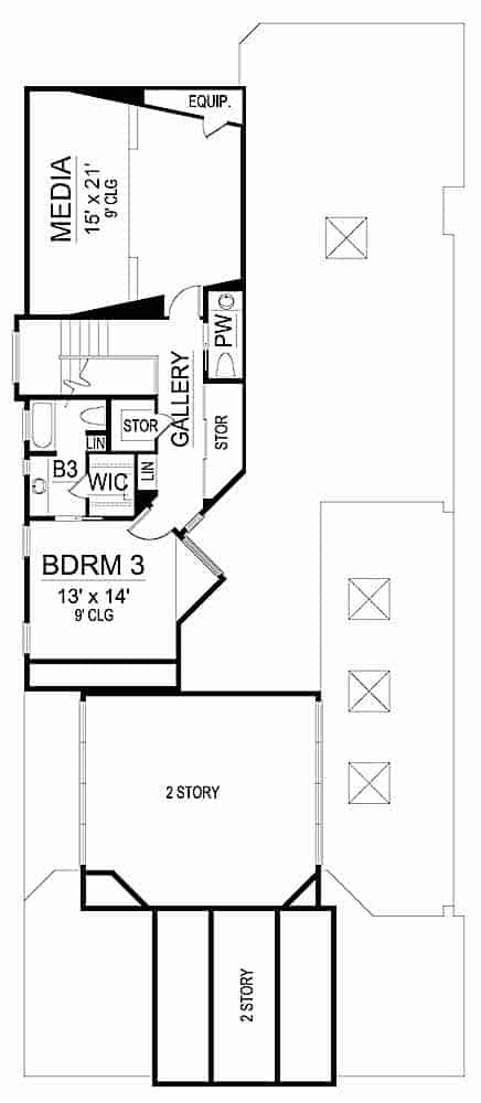 Floor Plan Upper Level of Modern Plan #195-1228