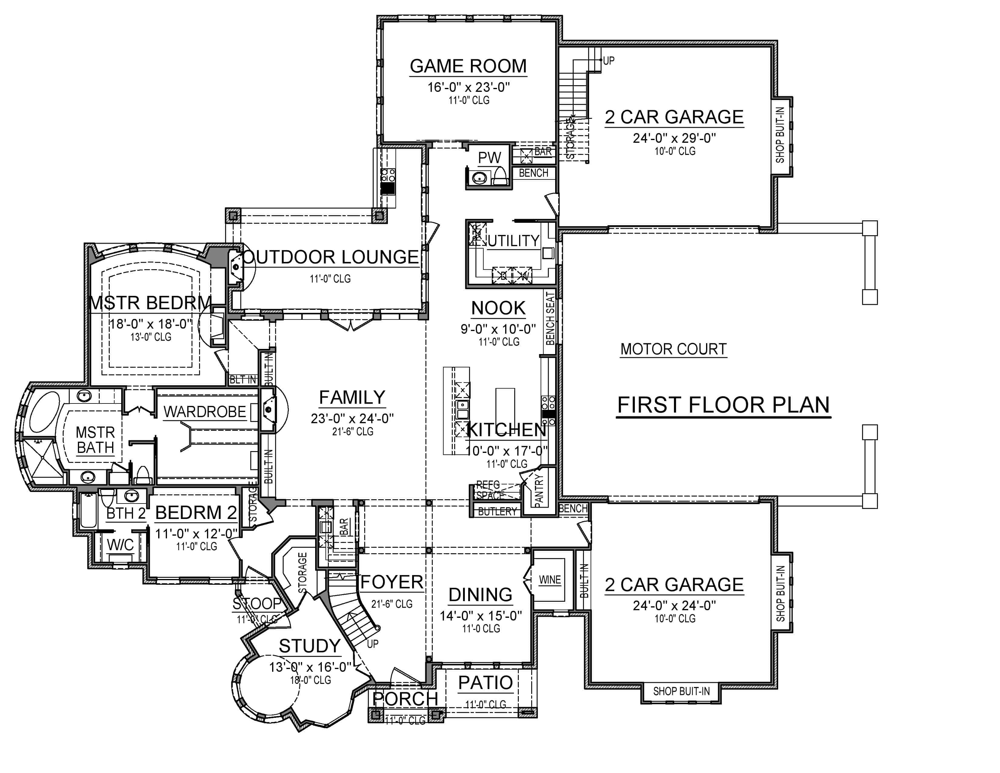 Floor Plan Main Level of Mediterranean Plan #195-1232