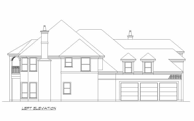 Home Plan Left Elevation of this 5-Bedroom,4589 Sq Ft Plan -195-1233