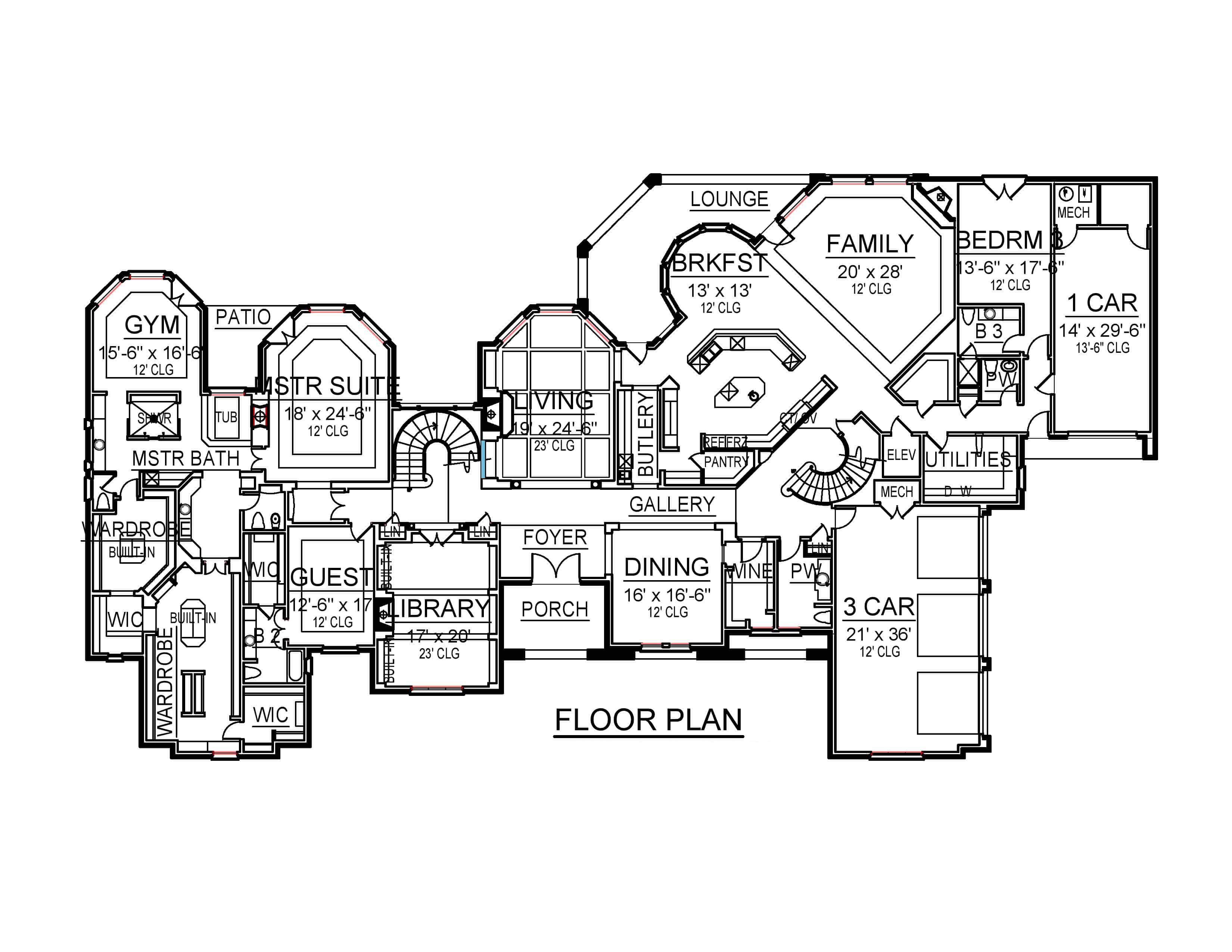 Floor Plan Main Level of European Plan #195-1234