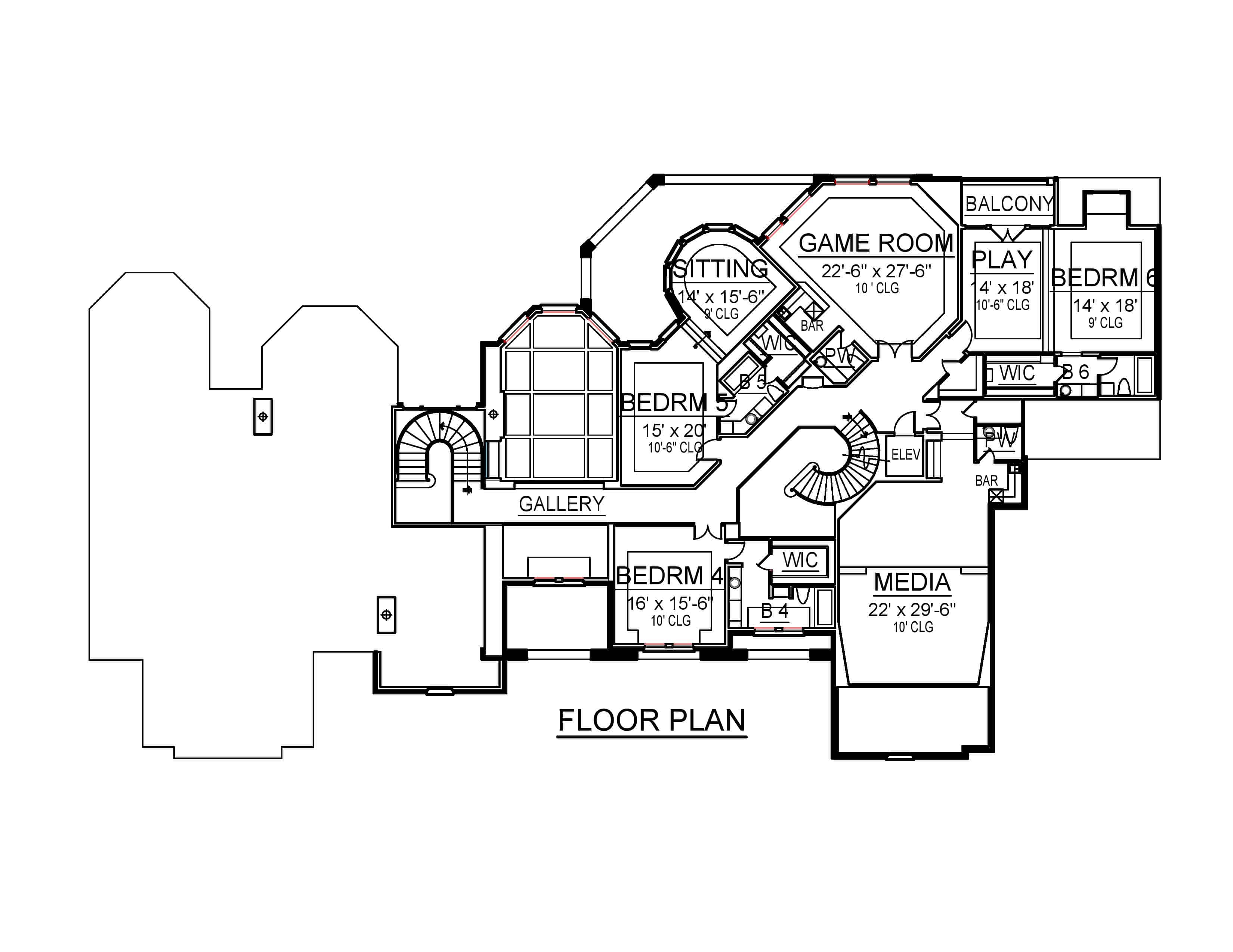 Floor Plan Upper Level of European Plan #195-1234